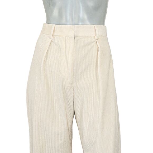 The Kooples Women's Pleated Corduroy Ecru Pants Flared leg size 38 24w - Picture 7 of 9